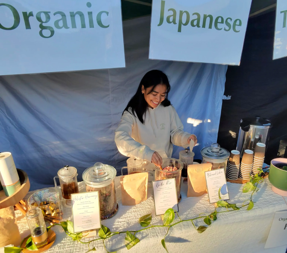 Loulou founder of Loulou's Tea at organic Japanese tea market stall in Australia